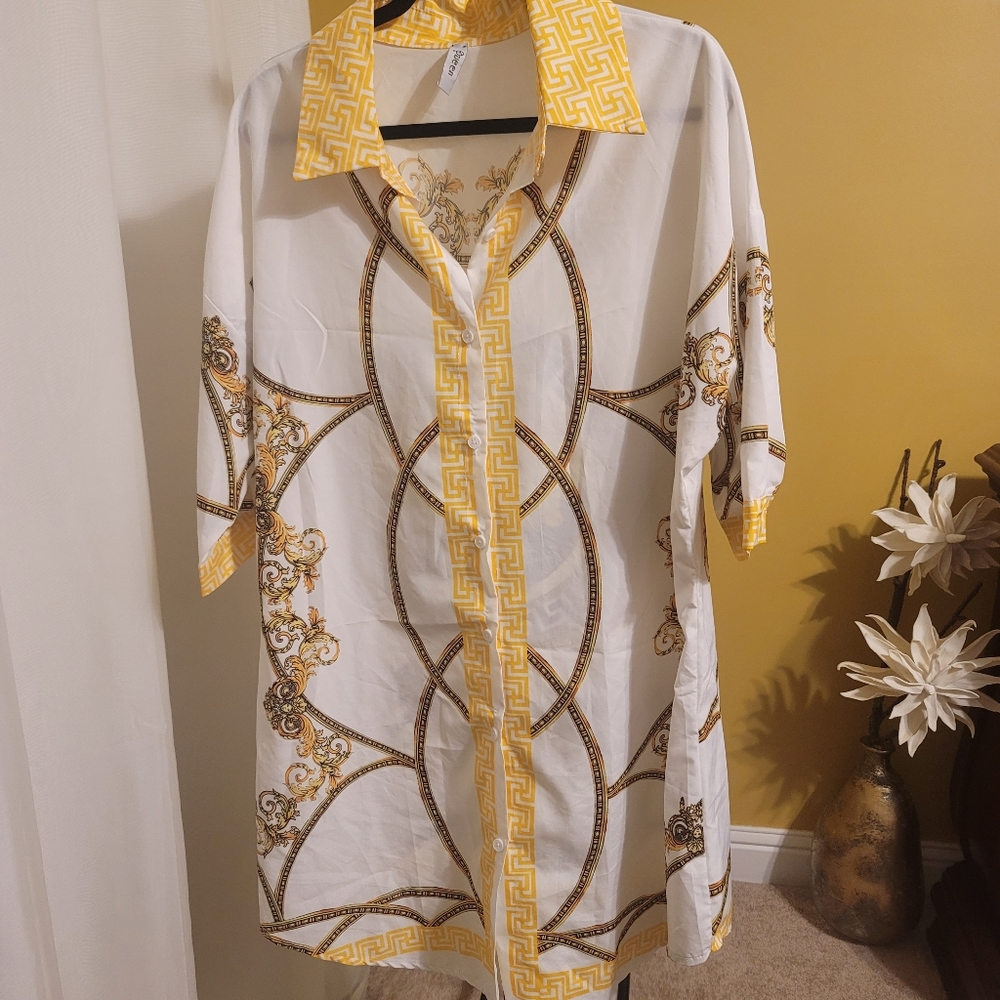 Mixed Print Button Down Dress Size L